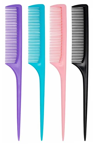 Miniatura 10 de Juego de 4 peines de cola de rata para mujer, peine de peinado de dientes finos con púa, peine antiestático resistente al calor, herramientas