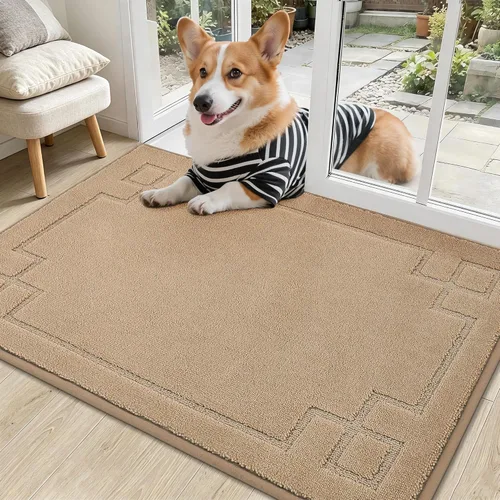 Miniatura 34 de BEQHAUSE Alfombra de Puerta 81 x 122 cm, Alfombras Antideslizantes para Interior Alfombras de Entrada Lavables de Perfil Bajo y Absorbentes, Marrón