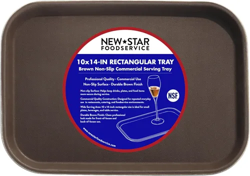 New Star Foodservice Bandeja antideslizante de grado restaurante, plástico, forro de goma, rectangular (marrón, 10 x 14 pulgadas)