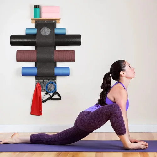 Miniatura 7 de VINAEMO - Soporte para esterilla de yoga, accesorios, organizador de montaje en pared, almacenamiento, decoración, rodillo de espuma y Negro