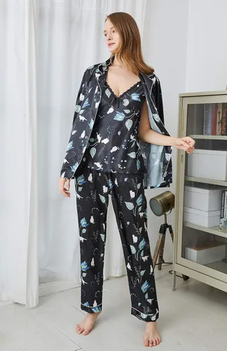 Miniatura 4 de Escalier Conjunto de 5 piezas de pijama de satén de seda para mujer, ropa de dormir