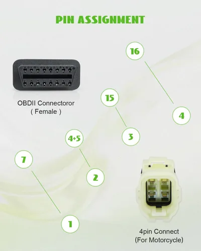 Miniatura 5 de Cable de diagnóstico OBD2 apto para motocicleta Kawasaki, adaptador OBD2 de 4 pines a 16 pines apto para Z250 Z650 Z1000 ER6N EX650F Ninja400