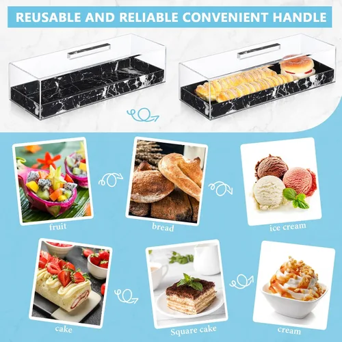 Miniatura 5 de Dandat 2 piezas Bandeja rectangular de servicio con tapa, mármol gris y negro granulado, soporte rectangular para pastel acrílico, soporte