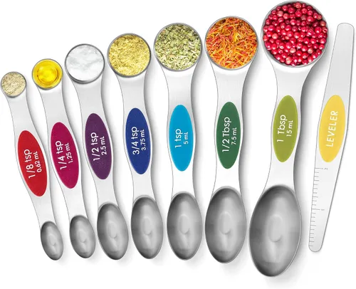 Urbanstrive Juego de Cucharas Medidoras Magnéticas de Acero Inoxidable, de Doble Cara para Alimentos Líquidos y Secos, Juego de Tazas y Cucharas