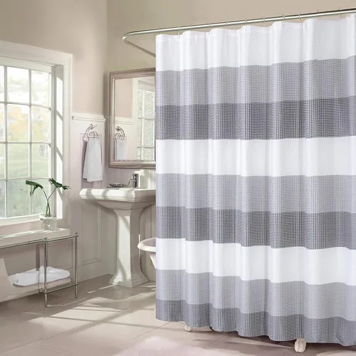 Miniatura 2 de Dainty Home Cortina de ducha de tejido Waffle en degradado azul agua - 70" x 72" - Cortina de ducha de mezcla de poliéster resistente al agua - La