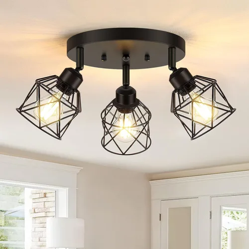 Miniatura 11 de Baocuz Lámpara de techo semiempotrada de níquel cepillado de 3 luces, luminarias de cocina ajustables montaje al techo base E26, luces de techo