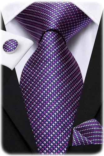 Miniatura 190 de Hi-Tie Corbata clásica de cachemira para hombre con pañuelo y gemelos a cuadros
