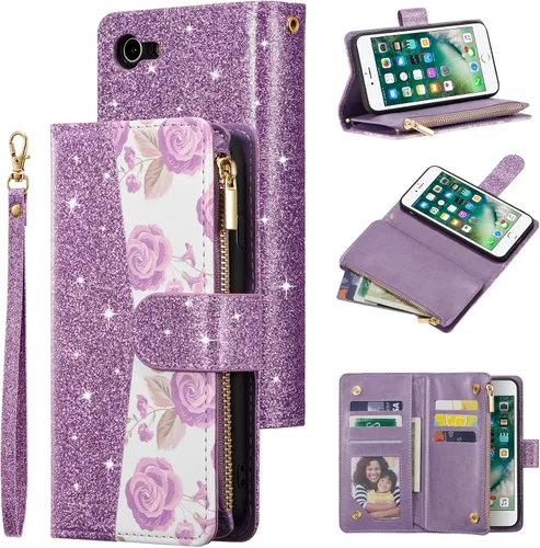 Miniatura 27 de UEEBAI - Cartera clásica de cuero sintético con cierre magnético, funda de iPhone con cierre