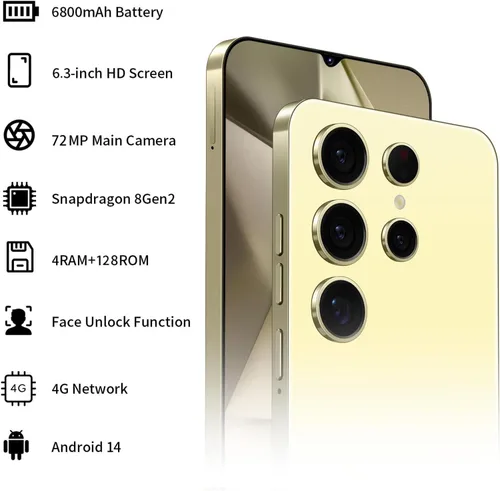 Miniatura 3 de Teléfono celular I24 Ultra desbloqueado Android 14, teléfono celular Octa-core, batería de 6800 mAh carga rápida, pantalla FHD+ de 6.8", 4GB+128GB