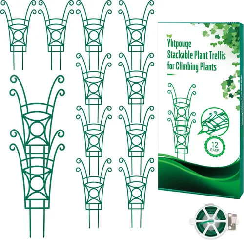 Miniatura 8 de Paquete de 4 enrejados apilables para plantas trepadoras, enrejado de jardín para interiores y exteriores, soporte para plantas de hiedra, hoya