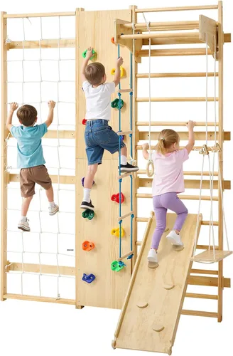 Miniatura 11 de VEVOR Escalera Sueca de Pared, Gimnasio 4 en 1 de 8 Niveles para Interiores, Barras de Gimnasia de Madera Sólida con Capacidad de Carga de 220LBS