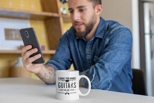 Miniatura 7 de Casitika Taza de café divertida de 11 onzas con texto "I Have Too Many Guitars Said No One Ever". Idea de regalo para amantes de la música