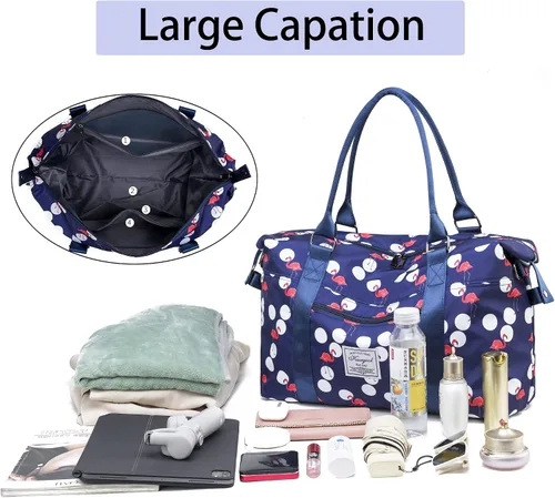Miniatura 59 de Bolsa de gimnasio con bolsillo húmedo, bolsa de viaje plegable para mujer, bolsa de viaje impermeable para viajes, gimnasio, yoga