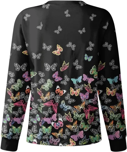 Miniatura 2 de Printed Scrub Jackets for Woman Print Long Sleeve Plus Size Womens Scrubs for Women Nursing Jacket with Pockets