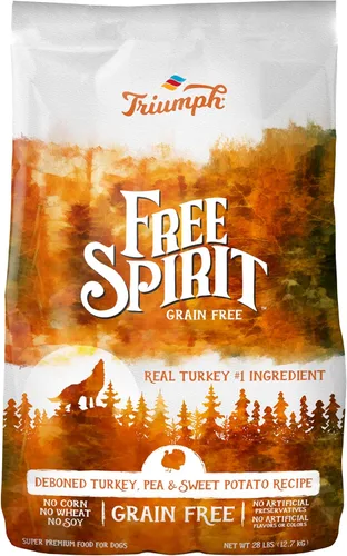 Triumph Alimento para perros de pavo, guisantes y batata sin granos, bolsa de 26 libras