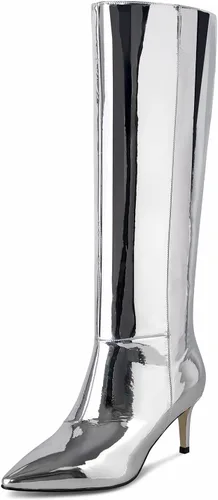 Miniatura 51 de wetkiss Botas altas hasta la rodilla para mujer, con tacón de gatito y diseño de punta puntiaguda, clásicas y sexys