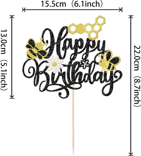 Miniatura 3 de 1 decoración para pastel de cumpleaños con purpurina de panal de abeja y flores, selección de pastel de feliz día para baby shower, suministros