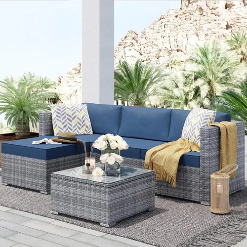 Miniatura 6 de SUNLEI Sofá seccional de patio de 3 piezas, juego de muebles de patio con cojines suaves desmontables, juego de sofá de conversación de mimbre