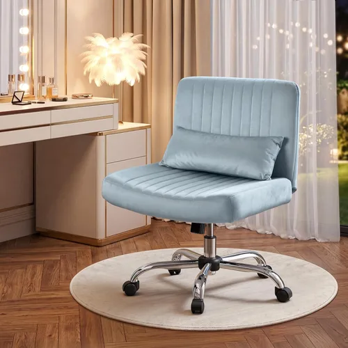 Miniatura 16 de Warmiehomy Silla de oficina cruzada de terciopelo con ruedas, silla de escritorio de lujo con patas cruzadas para dormitorio, silla de computadora