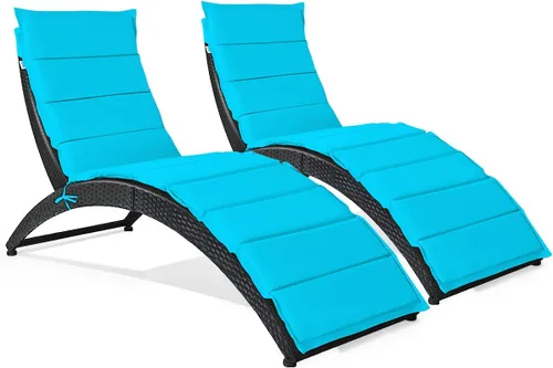 Miniatura 14 de Tangkula - Silla de salón plegable para patio, tumbona de mimbre para exteriores, silla de patio portátil con cojín, mueble de mimbre para todo