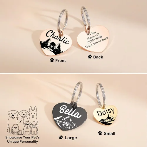 Miniatura 7 de Etiquetas de perro de acero inoxidable para mascotas, etiquetas grabadas de doble cara para perros y gatos, etiqueta de identificación personalizada