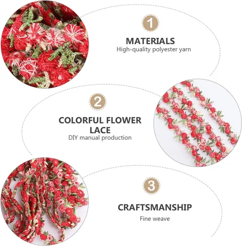 Miniatura 9 de Cinta de ajuste de encaje floral rojo oscuro 15 pies de encaje de flores bordadas para boda costura artesanía apliques