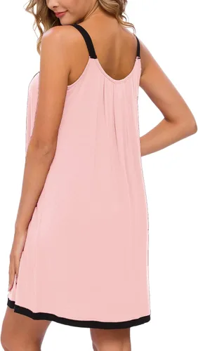 Miniatura 3 de AVIIER Camisón de algodón suave para mujer, sin mangas, con correa ancha, ropa de dormir completa