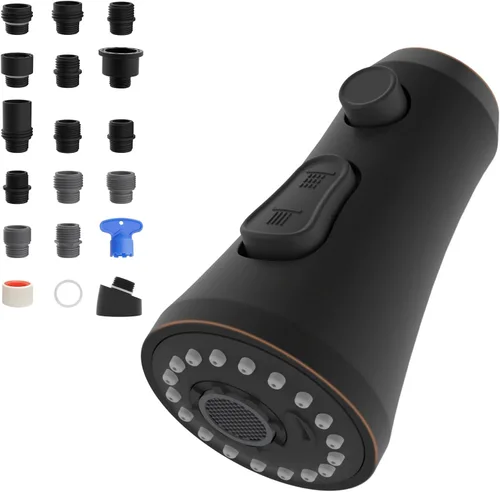 Miniatura 13 de Hibbent Cabezal rociador desplegable para grifo de cocina, boquilla rociadora de 3 funciones con 15 adaptadores, repuesto de cabezal de grifo
