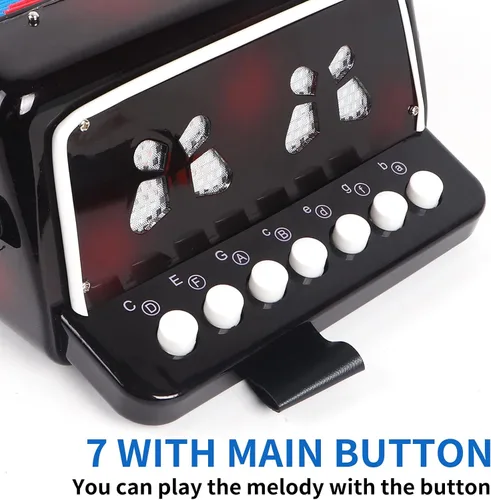 Miniatura 6 de Horse - Acordeón para niños, control de 10 teclas, acordeones musicales para niños, niños principiantes, ligero, 7 teclas, 3 bajos, mini acordeón