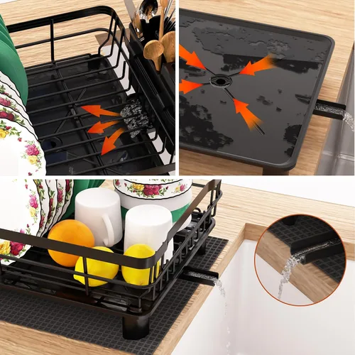 Miniatura 5 de Godboat Escurridor de platos, escurridor de platos con drenaje automático y alfombra, escurridor de platos para encimera de cocina, organizador