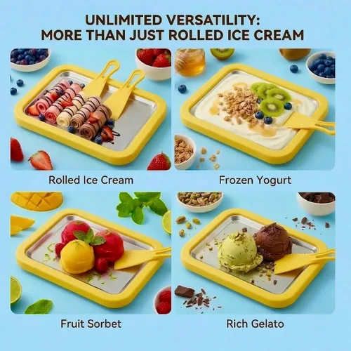 Miniatura 4 de At-Home - Máquina de helados enrollada – Molde de congelación instantánea mágica para servir suave y yogur congelado. Bandeja de helado fácil