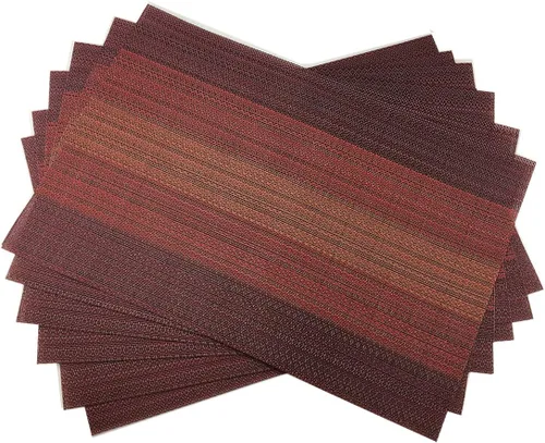 Miniatura 12 de Juego de 6 manteles individuales para mesa de comedor, manteles de vinilo tejido de PVC de lujo, lavables y aislantes de calor para cocina