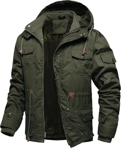 Miniatura 10 de Chaquetas gruesas de invierno para hombre, con forro polar, chaquetas gruesas con capucha, chaquetas de trabajo, abrigo de algodón militar