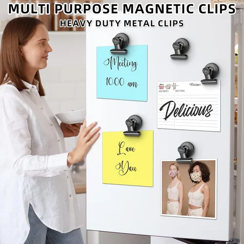 Miniatura 6 de Grtard Paquete de 24 Clips Magnéticos de Servicio Pesado, Clips Magnéticos Negros para Refrigerador, Imanes de Refrigerador, Clip Magnético Fuerte