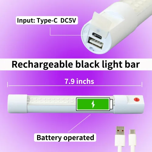 Miniatura 3 de Batería recargable de luz negra - Pequeña barra de luz negra portátil 395nm