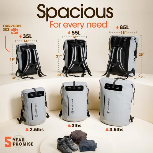 Miniatura 2 de Mochila impermeable Earth Pak - Mochila de senderismo resistente - Bolsa con cierre enrollable - Bolsa seca acolchada con carcasa impermeable