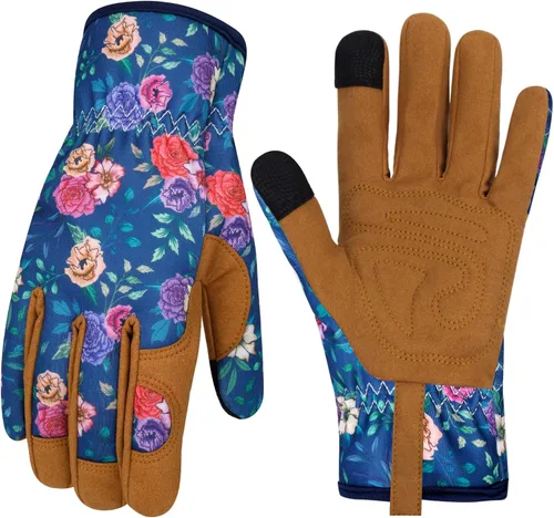 Miniatura 14 de Guantes de Jardinería de Cuero MERTURN para Mujeres, Guantes de Jardín a Prueba de Espinas, Guantes de Trabajo Compatibles con Pantalla Táctil, Azul