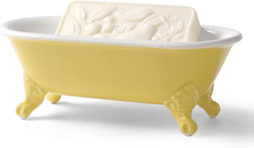 Miniatura 17 de Bañera decorativa en miniatura con patas de garra de cerámica de 6.5", jabonera para jabón en barra, soporte para esponja de cocina y bandeja
