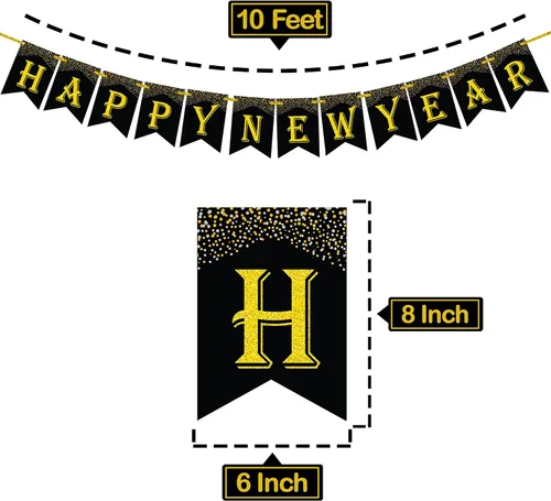 Miniatura 4 de Bandera de feliz año nuevo 2021 – purpurina dorada, no requiere bricolaje suministros para fiestas de Año Nuevo 2021 Feliz Año Nuevo 2021