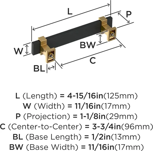 Miniatura 5 de Amerock Overton - Tirador para gabinete de 96 mm de centro a centro en acabado negro mate cepillado/bronce champán, BP36681BMBCZ