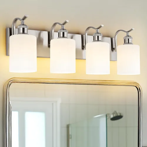 Miniatura 39 de Lámpara de tocador de baño de 3 luces, aplique de pared de níquel cepillado, lámpara de baño moderna con vidrio transparente, VL01BN-3 Níquel