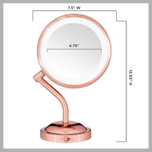 Miniatura 7 de Conair Espejo de maquillaje iluminado con aumento, espejo de tocador LED, espejo de aumento 1X/5X, espejo de doble cara, funciona con batería, oro