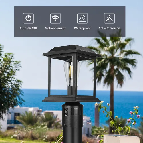 Miniatura 7 de zeyu Luz de poste con sensor exterior, lámpara de poste de lámpara para exteriores de 12.2 pulgadas, detección de 360°, 4 modos, aluminio fundido a