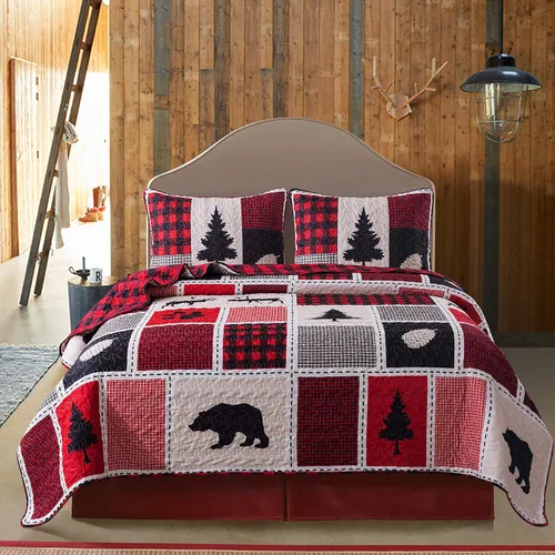 Miniatura 10 de Soul & Lane Juego de ropa de cama rústico para cabaña con diseño de oso - Tamaño individual con 1 funda, ropa de cama para cabaña en la naturaleza