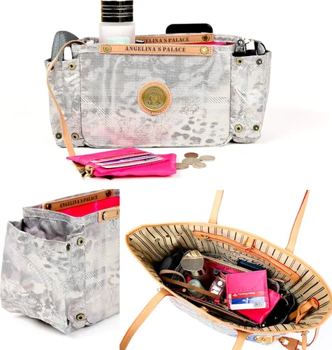 Angelina's Palace Voss - Organizador de bolsa de inserción para bolso, ajustable, afiladores de bolsos, regalo de almacenamiento para ella (plateado