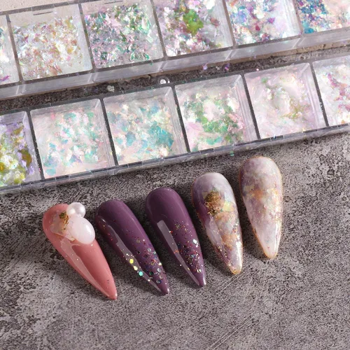 Miniatura 5 de Arte de uñas holográfico de ópalo con purpurina en polvo, pigmento iridiscente, cristal de hielo, paillettes de sirena, lentejuelas brillantes