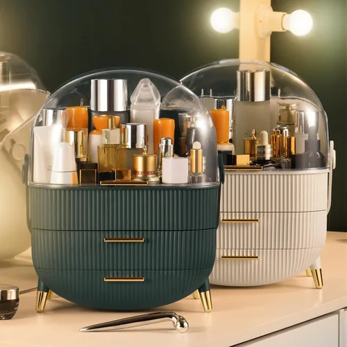 Miniatura 7 de CANITORON Organizador de maquillaje, organizador de cuidado de la piel de gran capacidad para tocador, organizador de cosméticos con 2 cajones