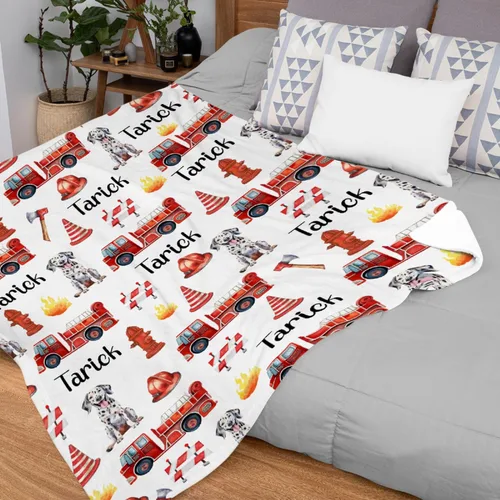 Miniatura 4 de PANDASBLANKET Manta personalizada con nombre para niños, adultos, mascotas, camión de bomberos, automóvil, manta personalizada para cumpleaños