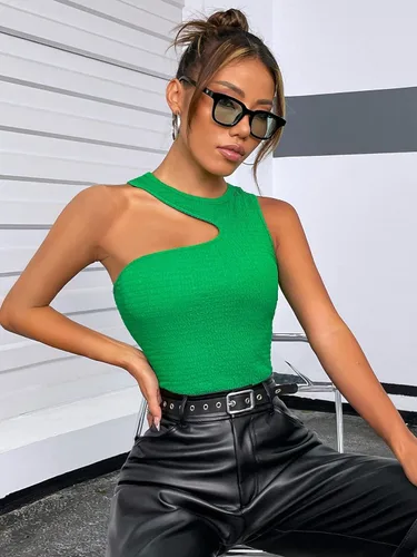 Miniatura 6 de GORGLITTER Camiseta sin mangas con cuello asimétrico para mujer