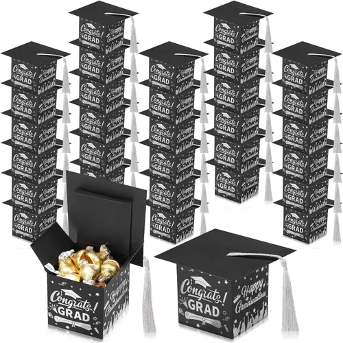 Miniatura 9 de Chuangdi 30 cajas de dulces de fiesta de felicitaciones graduadas, caja de casquillo de bricolaje con borlas para regalo de graduación, suministros